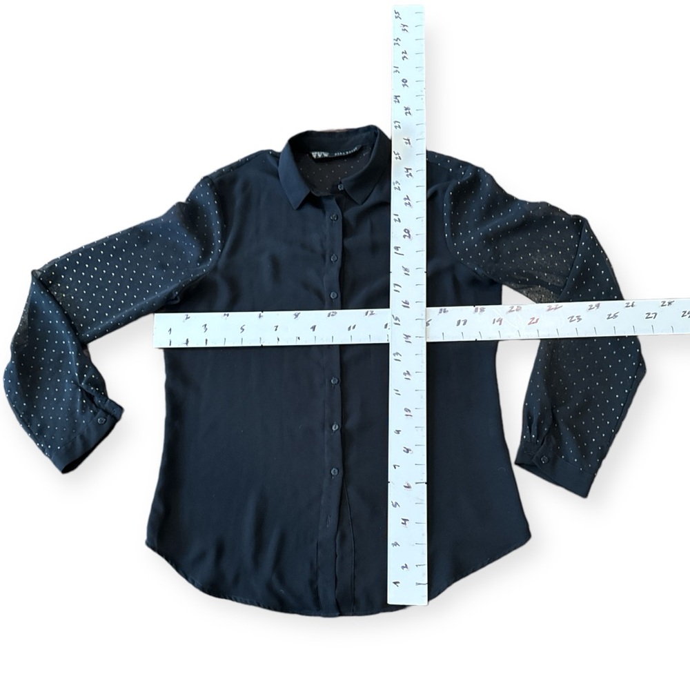 Zara Basic Black Button Down Sheer Back Dots Long… - image 3